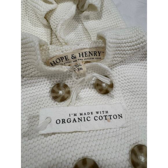 NWT Hope & Henry Organic Cotton Knit Hooded Sweater Baby Cardigan 0-3 months - Picture 4 of 4